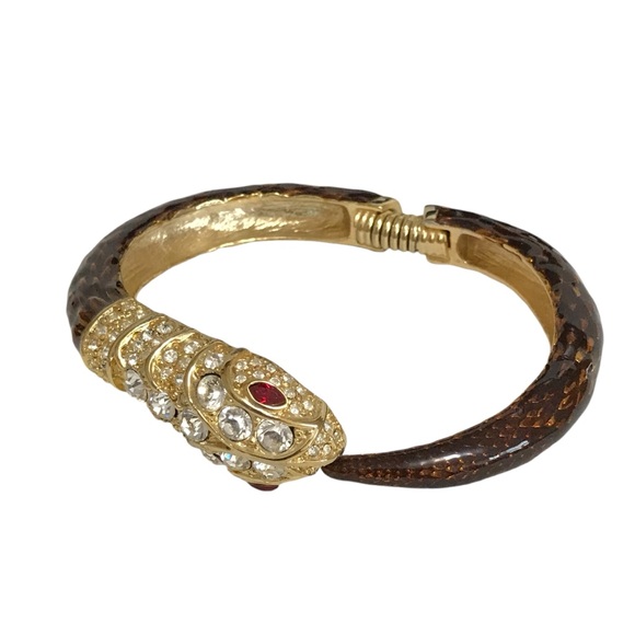 Kenneth Lane KJL Snake Hinged Bracelet Clear Crystal Paved Red Eyes Enamel Body - Picture 4 of 8